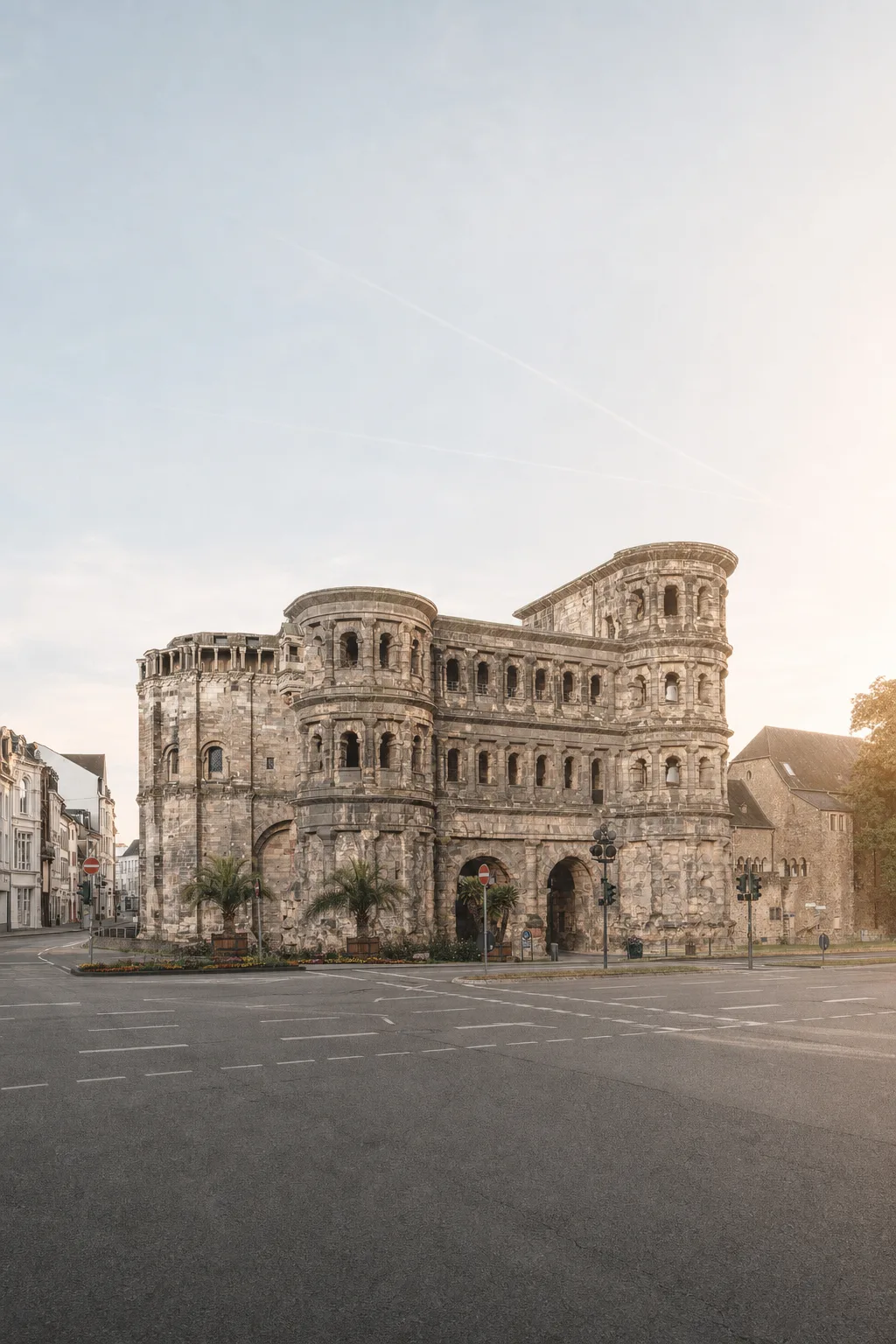 Die Porta Nigra in Trier im Morgenlicht.